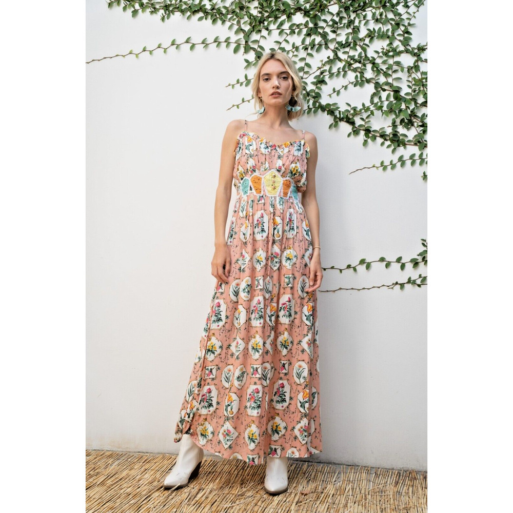 NWT Beatnik Philosophy Barok Paris SZ S Floral Maxi Dress Tank Crochet BOHO $285